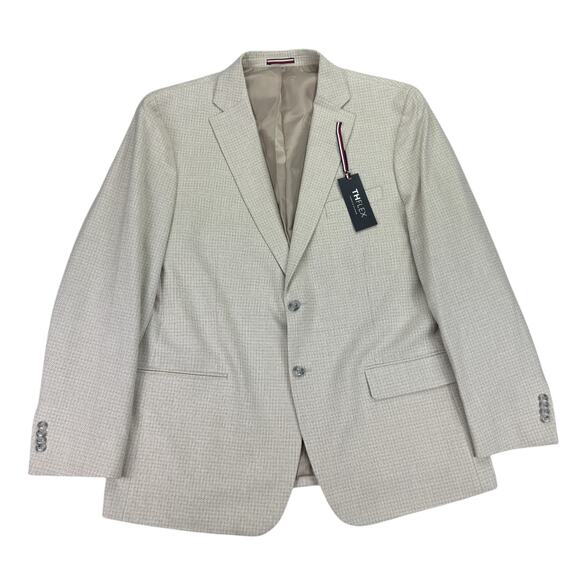 Tommy Hilfiger Mens Conrad Modern Fit Check Sport Coat White Tan 46R